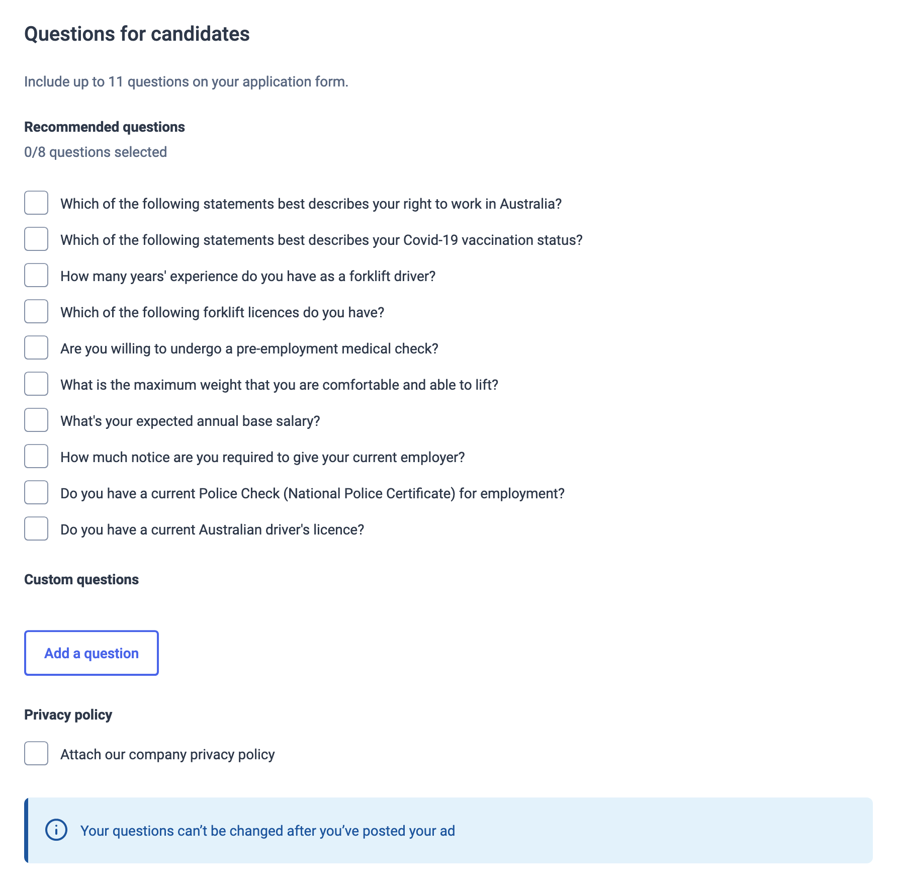 Questionnaire Panel screenshot